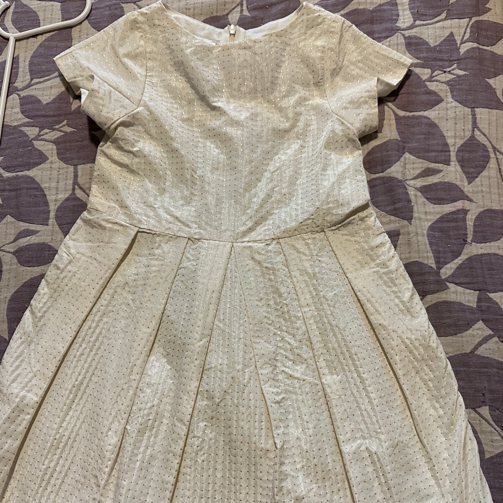 Jacadi Cream A-Line Dress with Flutter Sleeves and Bateau Neckline